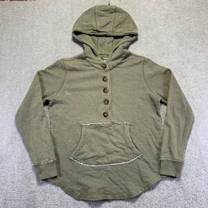 GapBody Womens Hoodie Medium Green Button Neck Henley Sweatshirt Bleach Stain